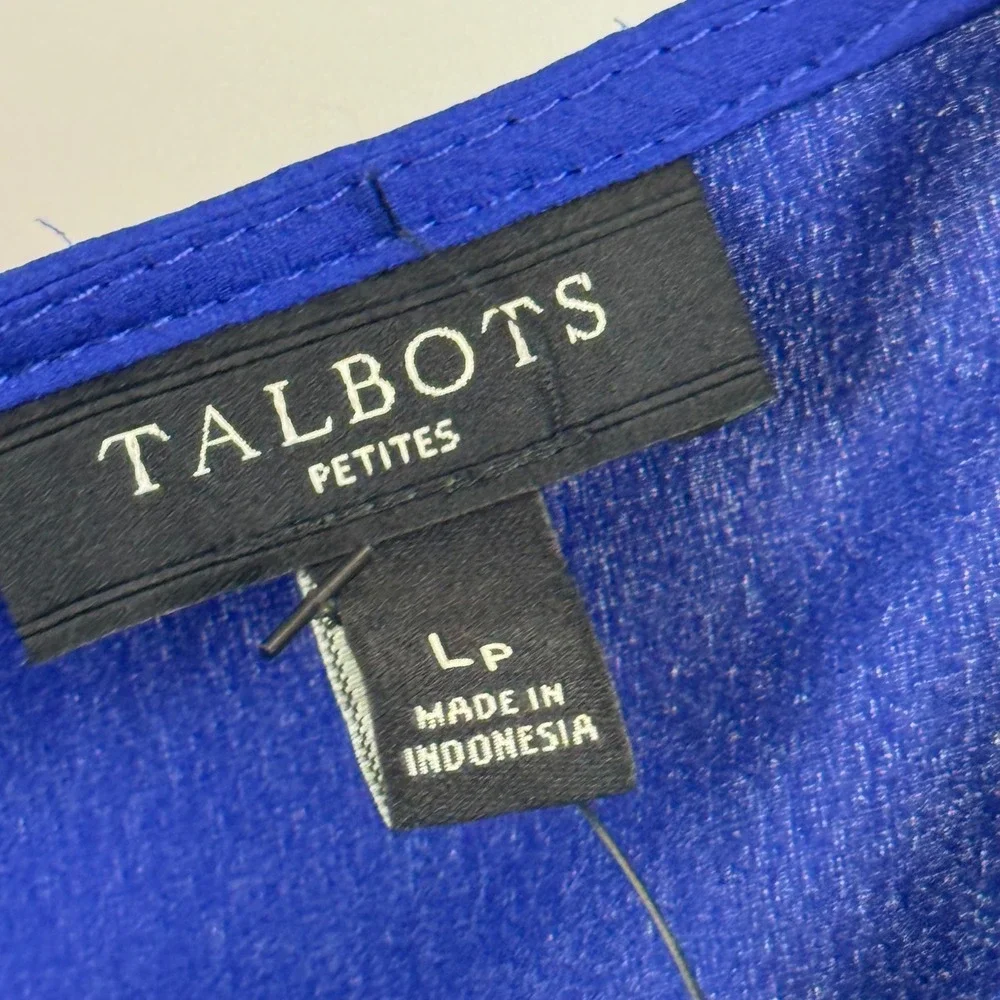 Talbots Petites Blue Pleated Neck Sleeveless Shell Blouse Top PL NWT - Picture 10 of 12